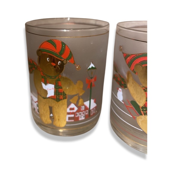 Culver Rocks Set of 4 Christmas Bear: High Ball Glasses: Frosted: 22 KT Gold Rim - Picture 5 of 8